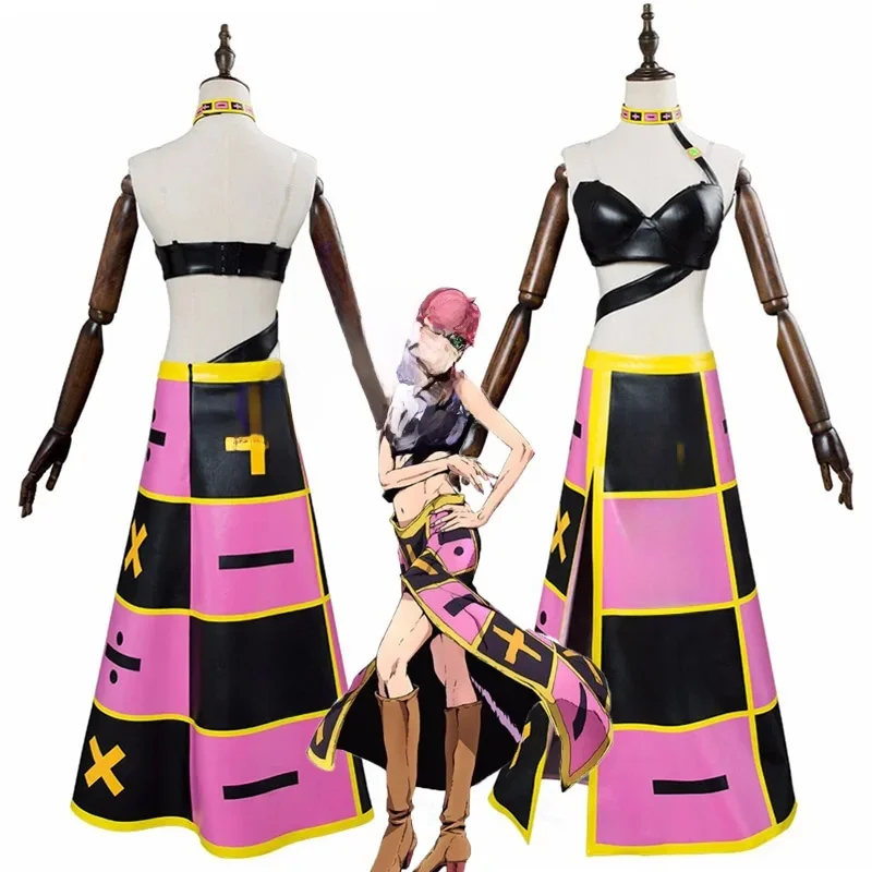 Trish Una Cosplay Costume rose perruque Anime Jojo's Bizarre Stone océan aventure Trish Cicciolina sous-vêtements robe collier uniforme
