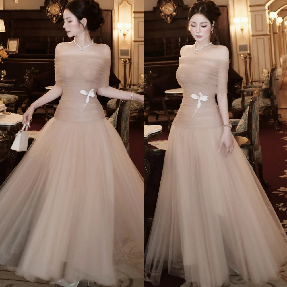 Personalizado gracioso organza barco pescoço vestido de noite clássico fora do ombro vestidos de baile flores luxo vestidos de ocasião especial