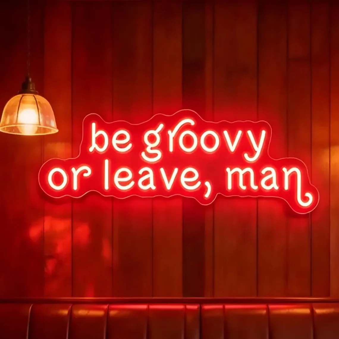 Be Groovy Or Leave Man Neon Sign Retro Hippie Room Decor for Bedroom Living Room Bar Cafe Decor Man Cave Wall Art