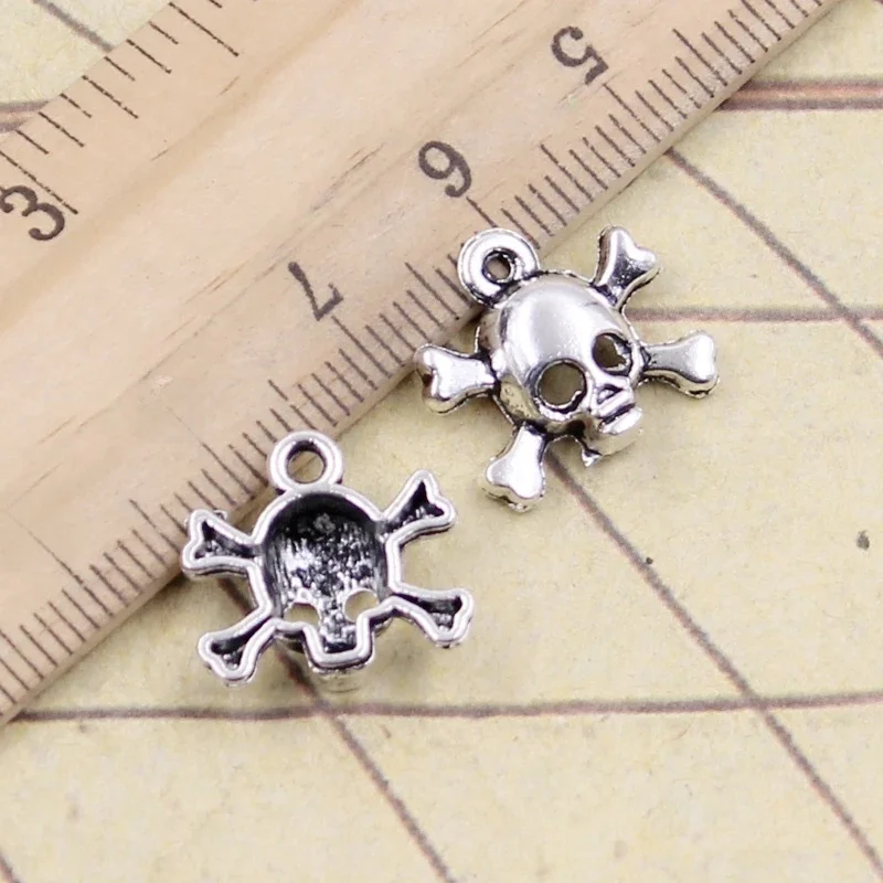 20 sztuk Charms czaszka szkielet kości 15x14mm tybetański srebrny kolor zawieszki antyczne tworzenia biżuterii DIY Handmade Craft — zdjęcie 2