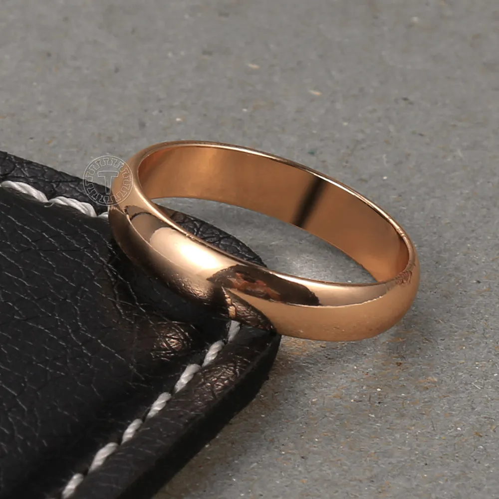 

Smooth 585 Rose Gold Color Rings For Men Women Filled Rings Wedding Band Couple Ring Simple Jewelry