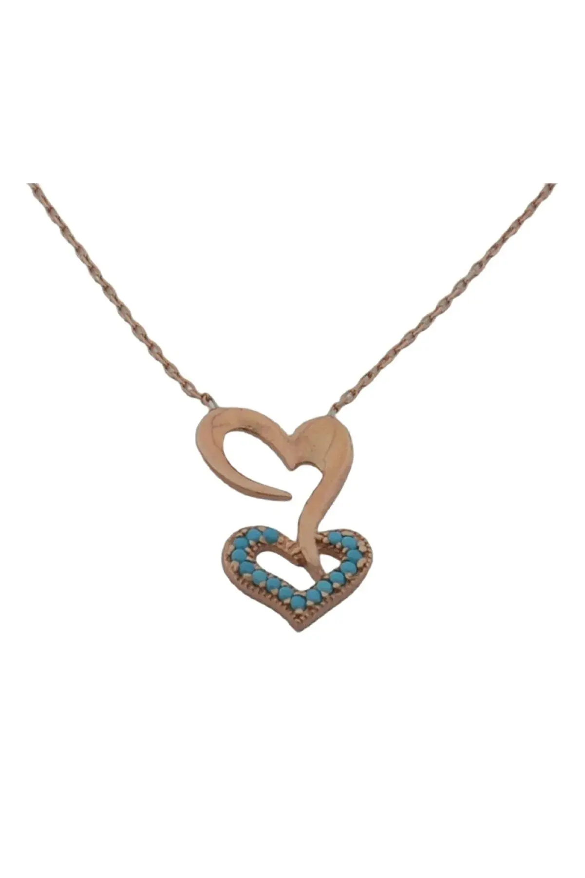 Heart Themed Turquoise Colored Stone Women's Silver Ghost Necklace No:13