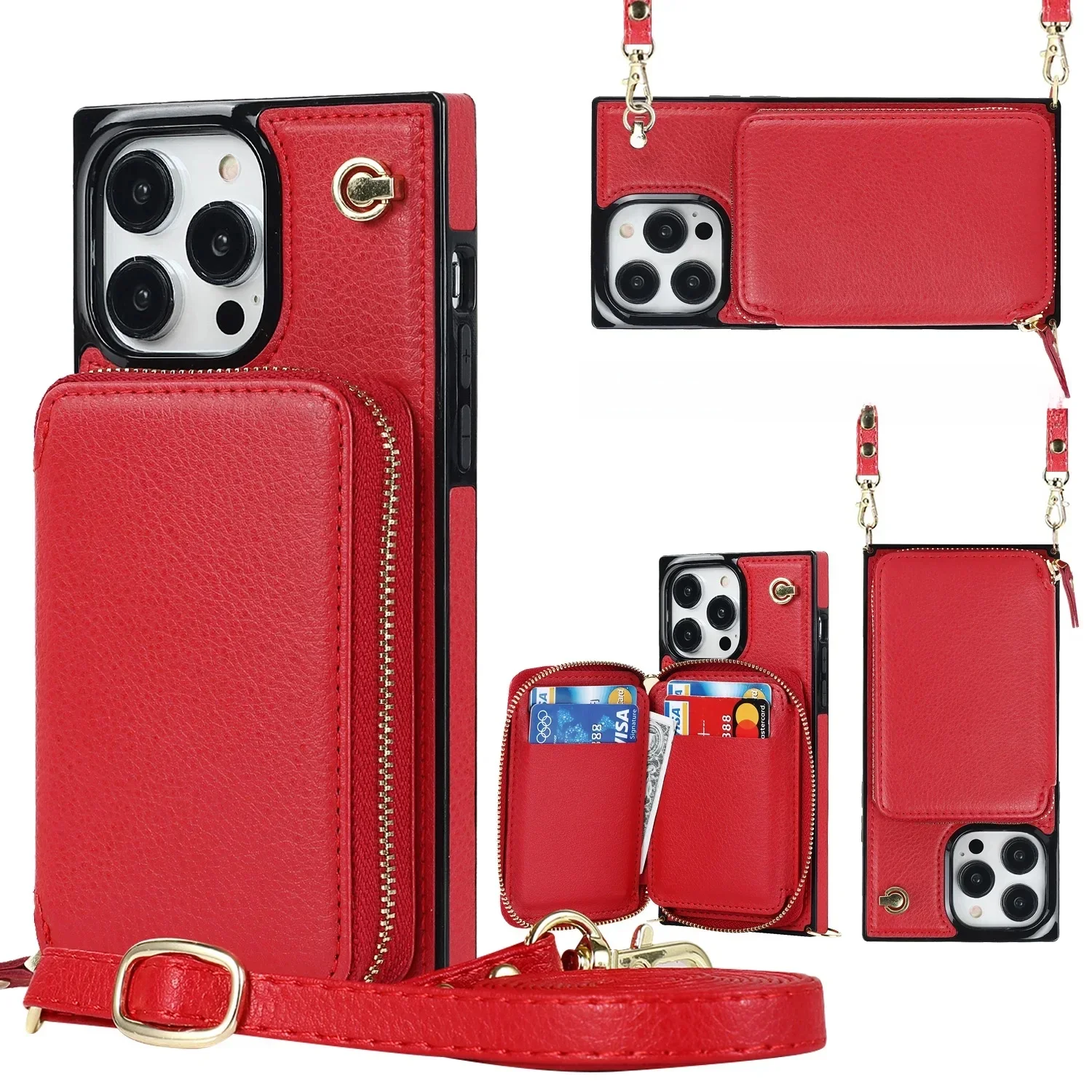 Torebka na zamek błyskawiczny Etui na karty Skórzane etui z klapką do iPhone'a 14 15 16 Pro Max 12 13 X XS XR 7 8 Plus SE2022 Portfel RFID Stand Cover — zdjęcie produktu 7