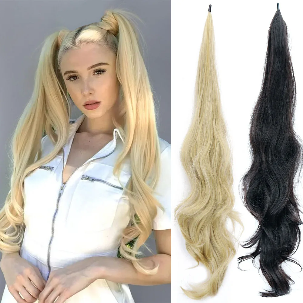 

Synthetic Flexible Wrap Around Ponytail Long Wavy Layered Fake Ponytail Hairpiece Extensions For Women Daily Use 28 inch