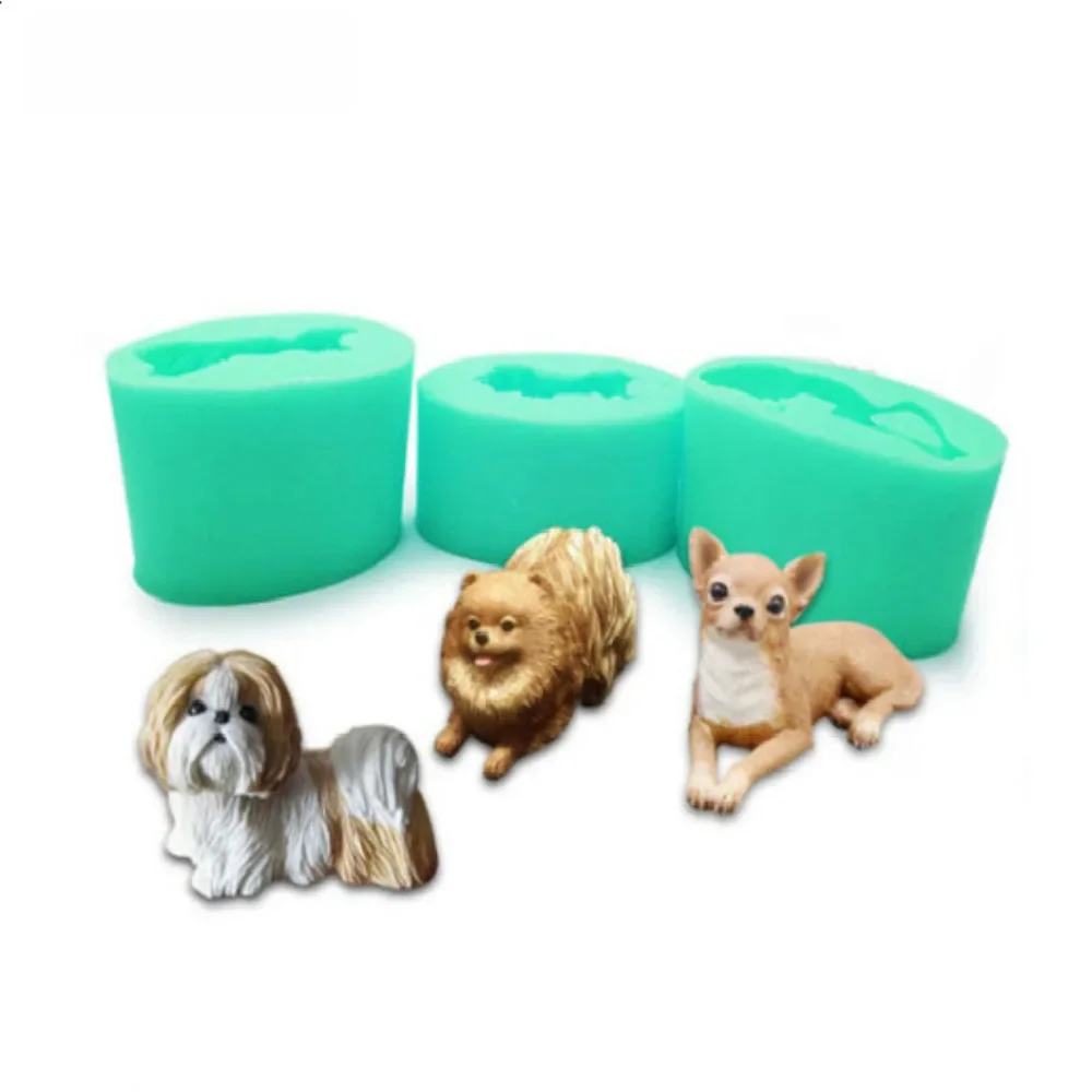 3D kształt psa formy silikonowe duży rozmiar Chihuahua pomorski Shih Tzu świeca w kształcie zwierzątka gliniane formy DIY ozdoby gipsowe narzędzie dekoracyjne — zdjęcie 2