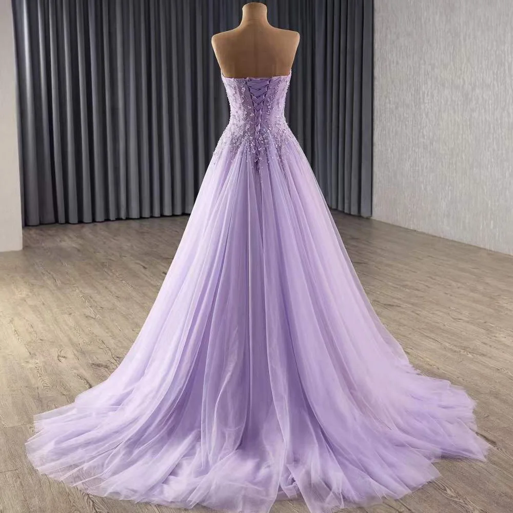 Abiti da sera viola Scollo a cuore Perline Pizzo A Line Abito da ballo donna 2025