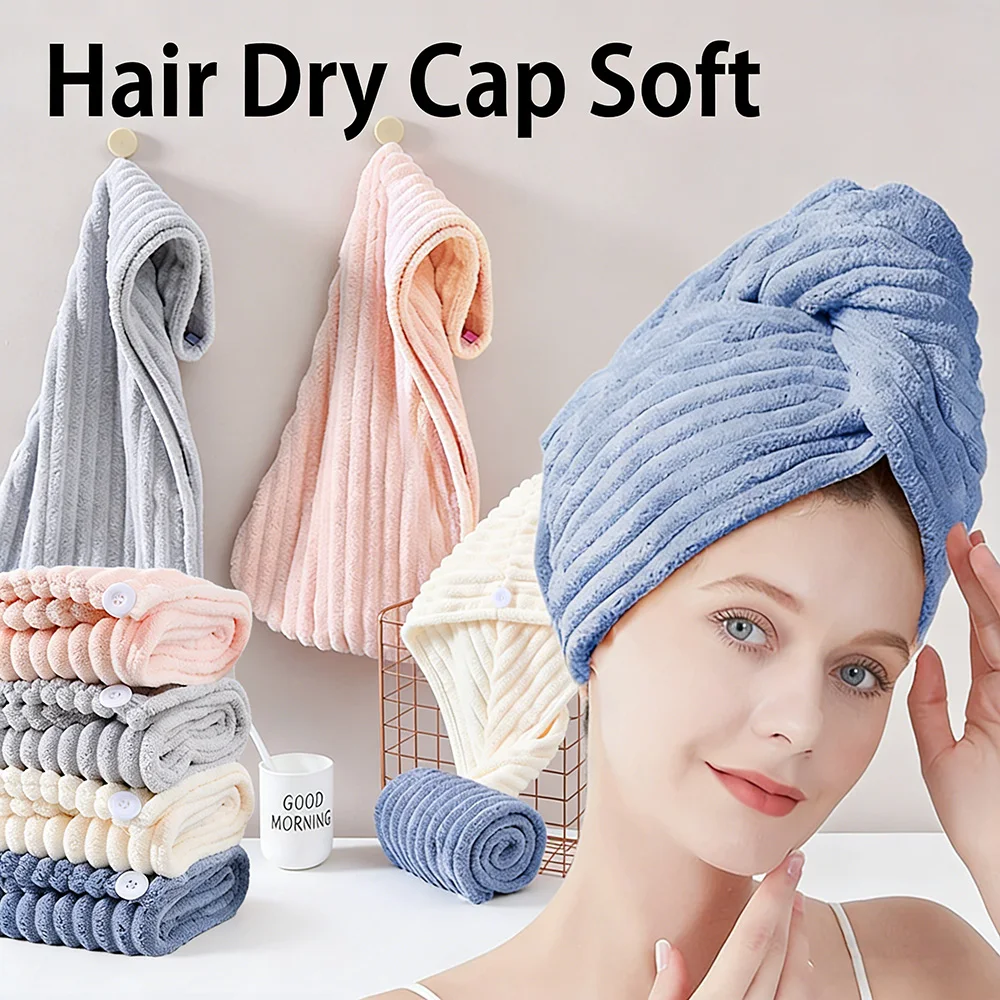 Microfiber Button-Down Dry Hair Cap, Absorbent Lint-Free Quick-Drying Hair Towel Wrap for Women Long Hair Bathroom Travel Gym