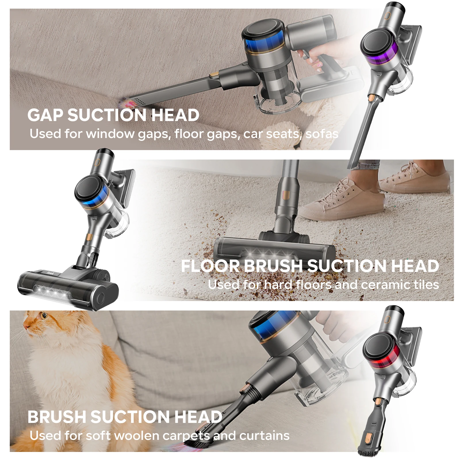 مكنسة كهربائية لاسلكية Inse S9X، 55 كيلو باسكال، 55 دقيقة، كوب غبار 1 لتر، بطارية عرض خفيفة، لشعر الحيوانات، السجاد