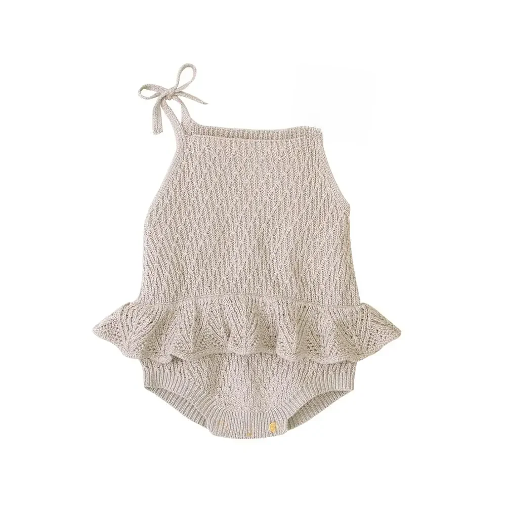 Body niemowlęce śliczne noworodka dziewczyna stroje ubrania topy moda letni maluch niemowlę kombinezon z paskiem solidna dzianina dziecięca Onesie 0-2Y — zdjęcie 2