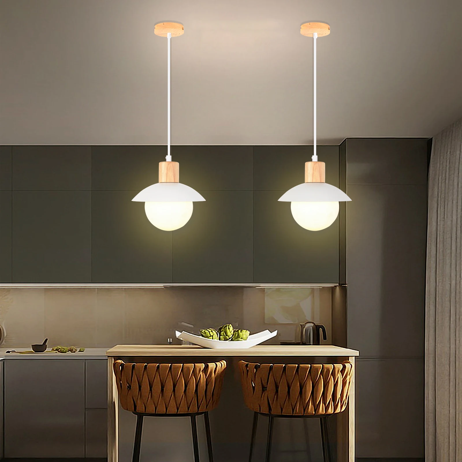 

Simple Nordic-Style Wooden Paneling Pendant Lamp Creative Hanging Lamp for Kitchen Bedroom and Bar Counter