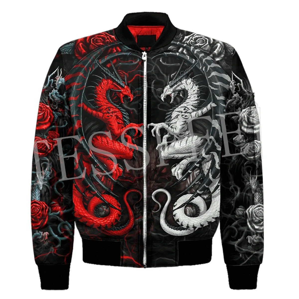 Custom Name Cosplay Animal Dragon Retro Tattoo 3DPrint Harajuku Streetwear Casual Winter Windbreaker Warm Coat Bomber Jacket X2