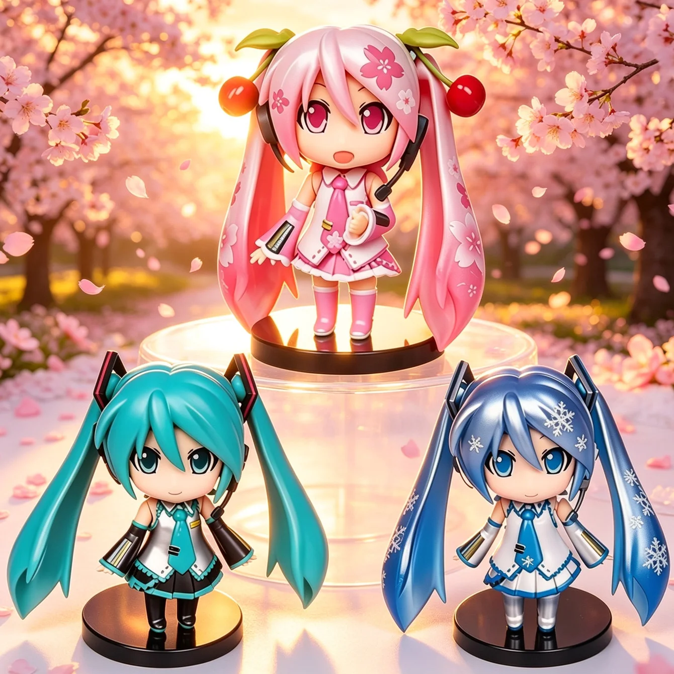 Hatsune Miku 3-Piece Nendoroid Style Figure Set Classic Miku, Sakura Miku, Snow Miku Anime Decor & Fan Gift Desktop Ornament view 3