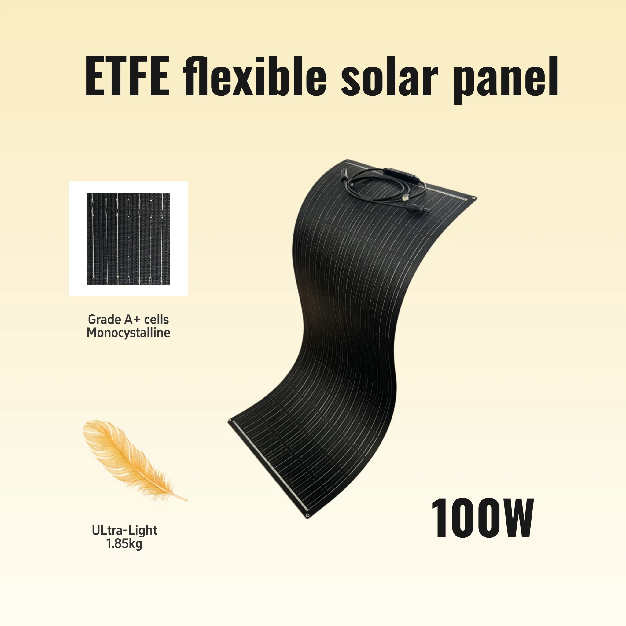 Flexibles Solarmodul 100W 200W 18V ETFE Tragbares Monokristallines Flexibles Solarmodul für Boote Wohnmobile Anhänger 12V Batterie
