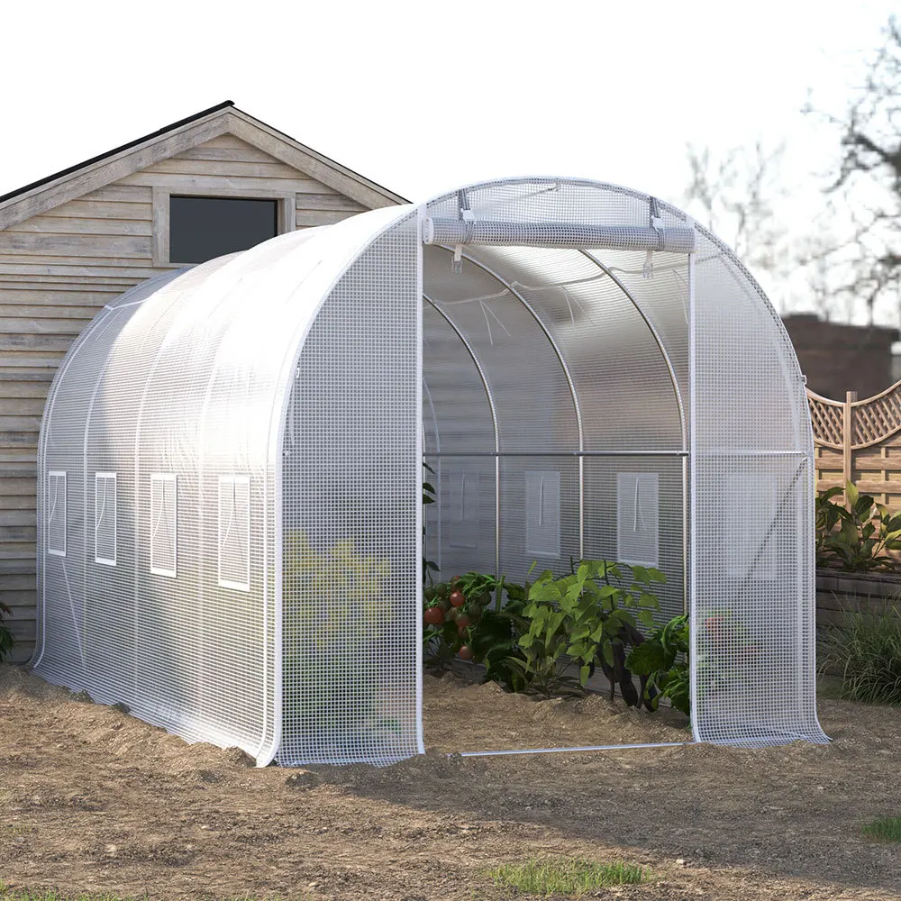 【Breeins】White 4M/6M Outdoor Tunnel Greenhouse with Steel Frame