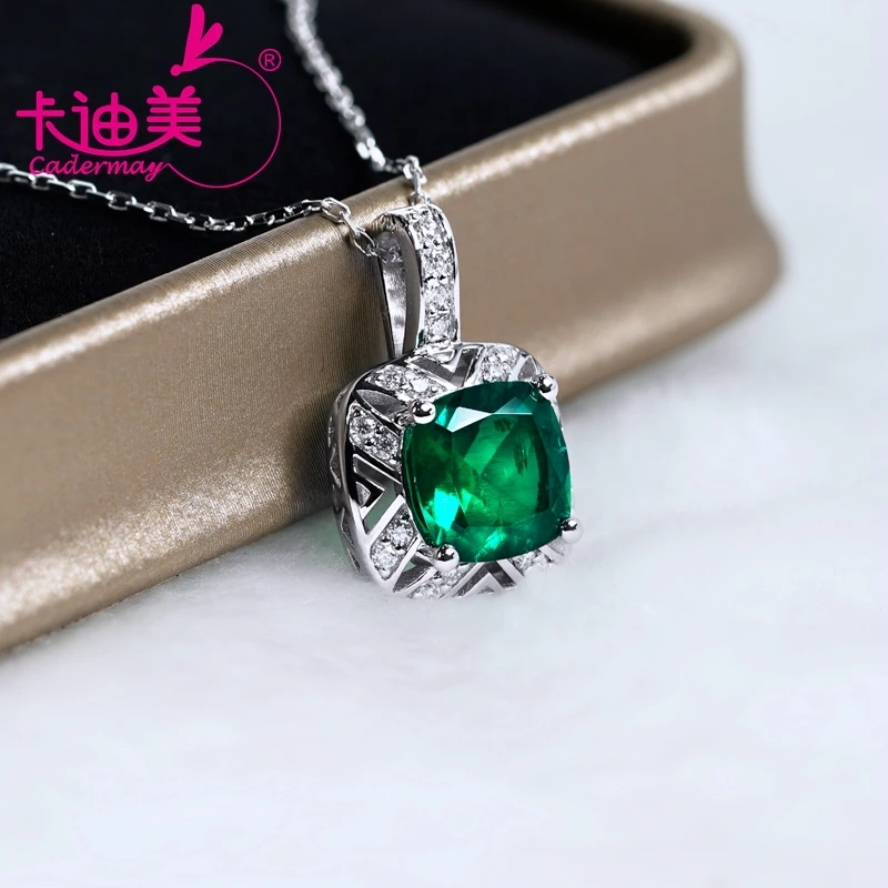 

CADERMAY Jewelry S925 Silver Lab Grown Cushion Shape Emerald With moissanite Stone Pendants Necklace Anniversary Gifts For Women