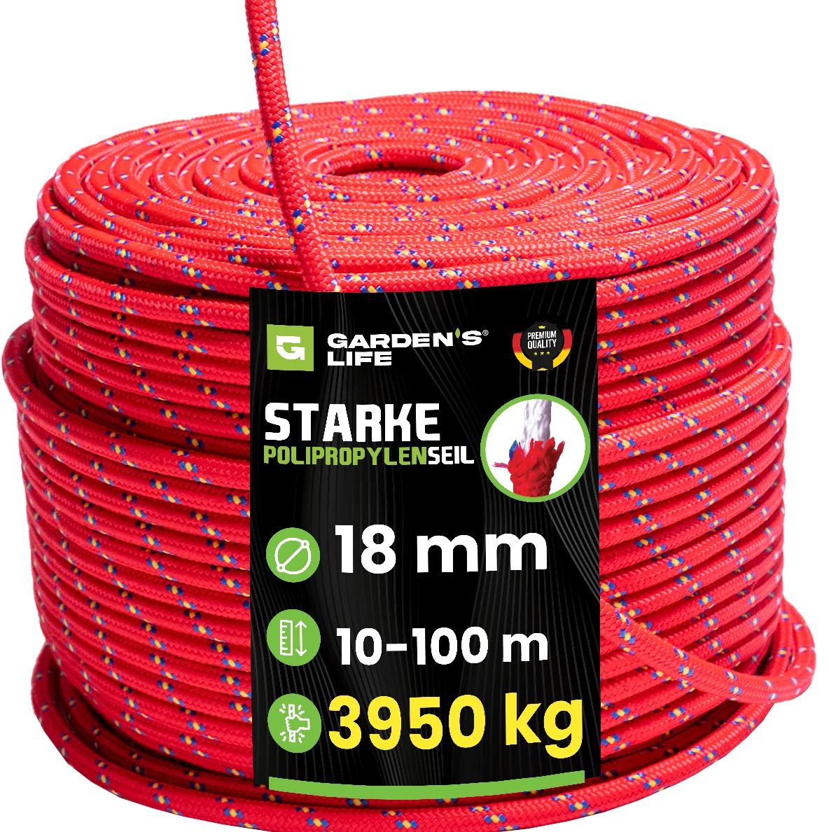 Polypropyleen touw 18 mm 10 - 100 m | Breeksterkte 3950 kg | Sterk gevlochten Premium PP touw | Voor camping, tuin, doe-het-zelf, boot, bouw, outdoor, bevestiging en algemeen gebruik