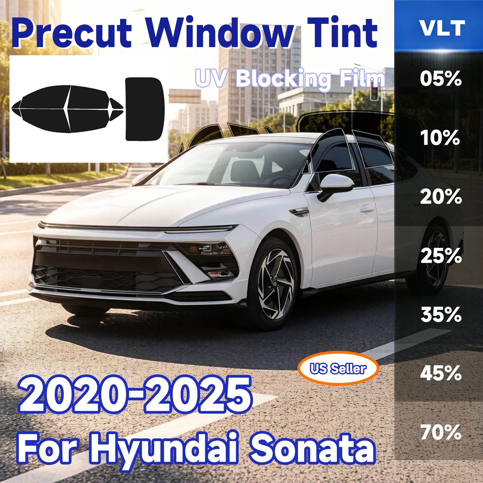 

Предварительно нарезанная тонировочная пленка для окон автомобиля Hyundai Sonata 2020-2025, на все стороны, блокирующая солнечный УФ-ИК-излучение, тепло и блики, двухслойная защитная пленка для окон