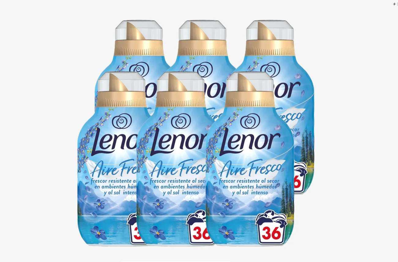 Lenor Aire Fresco Suavizante Para Ropa Frescor Alpino 36 Lavados, 6 X 504ml, Frescor Resistente Al Secar En Ambientes Húmedos O Al Sol Intenso