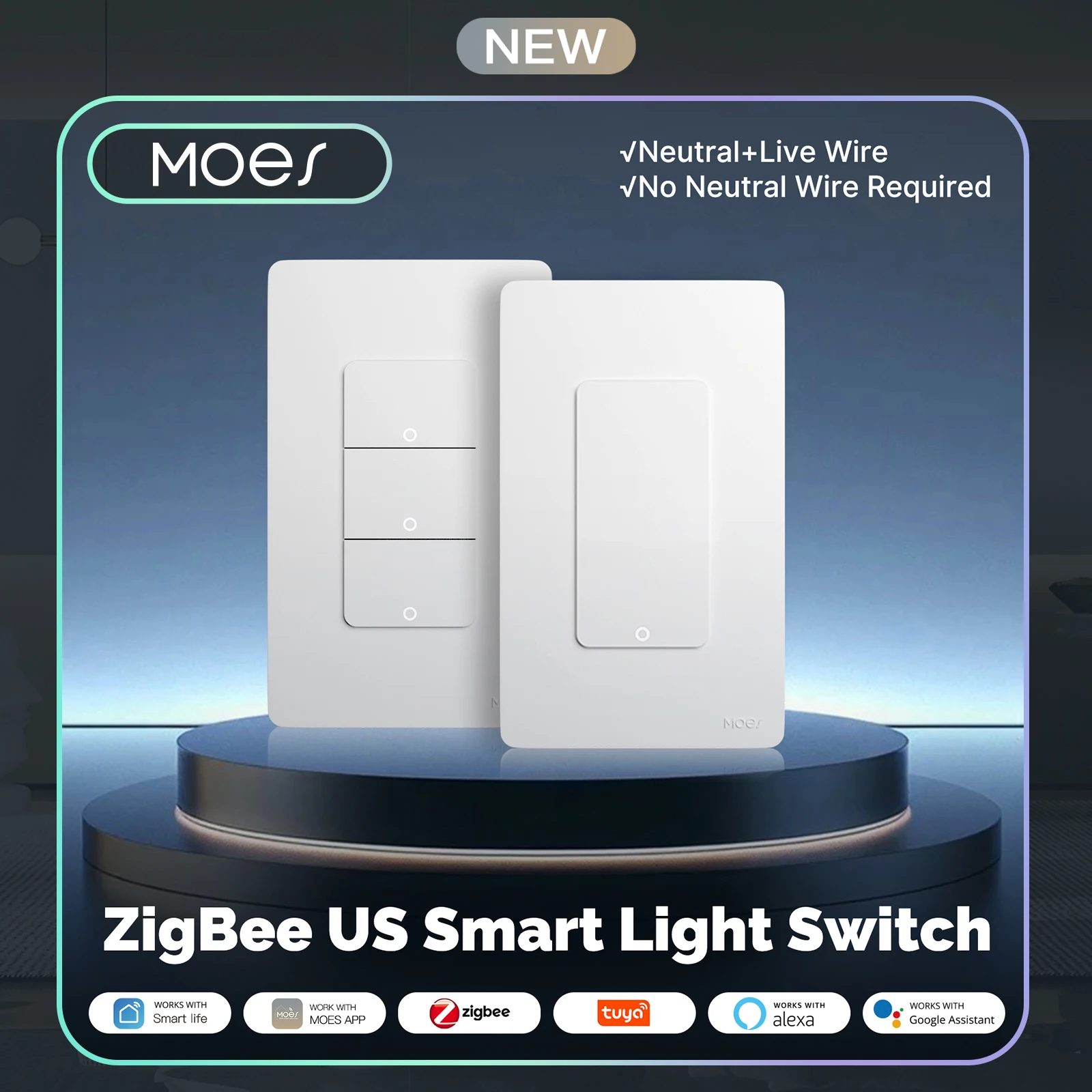 

MOES Tuya ZigBee Smart Switch US Version 1/2/3/4 Gang Outgoing Ground Neutral Wire Wall Light Switch Alexa Google Hub Required
