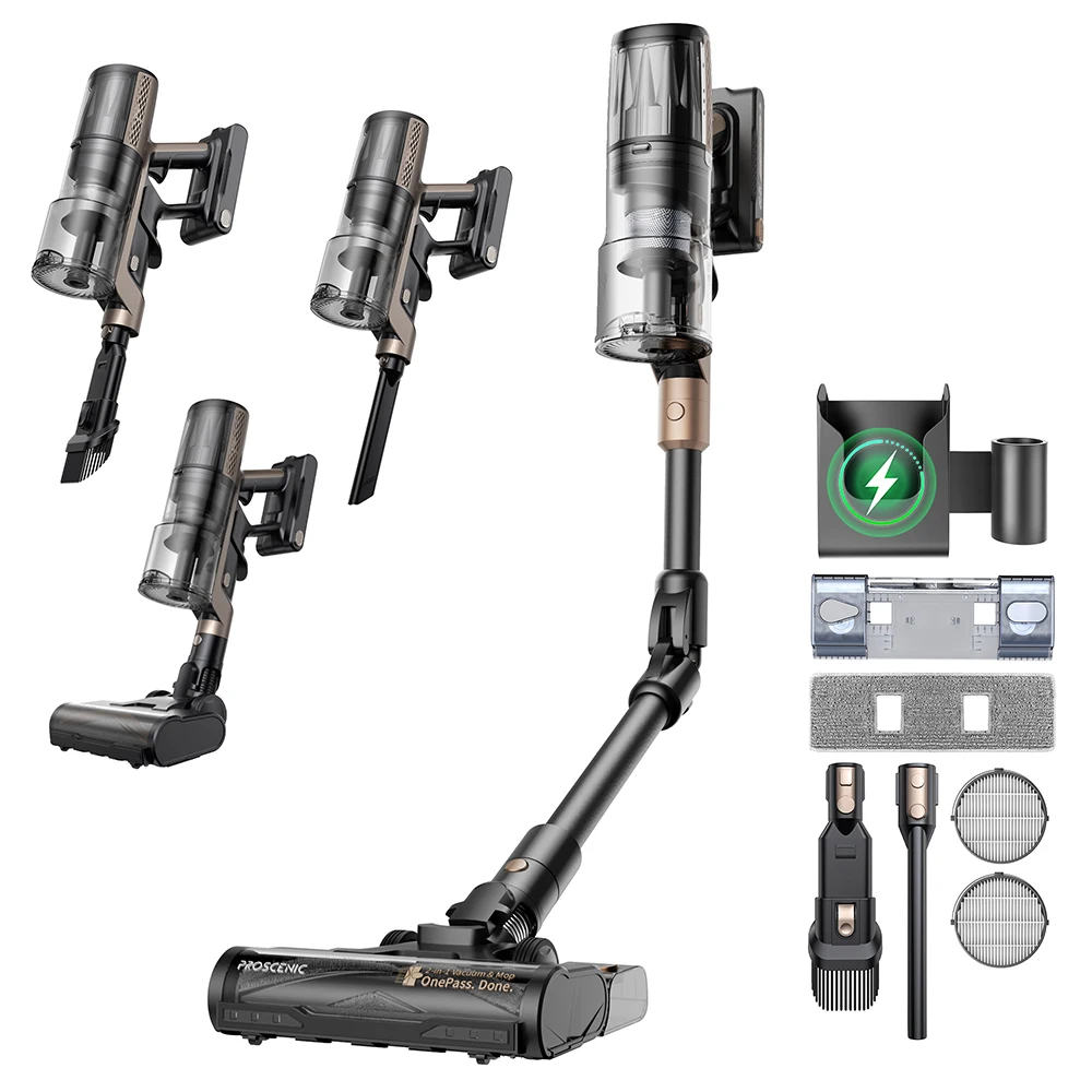 Aspiradora Inalámbrica Proscenic P20 Onepass, 70000Pa de Potencia de Succión, 70 Minutos de Autonomía, Motor sin Escobillas de 680W, 180° °