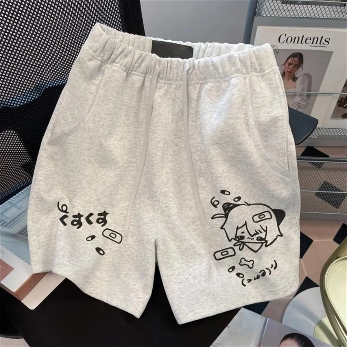 Oversized Shorts Men Gaussian Blur Scares Kittens Print Shorts High Street Couple Five-point Shorts Basketball Short Pants