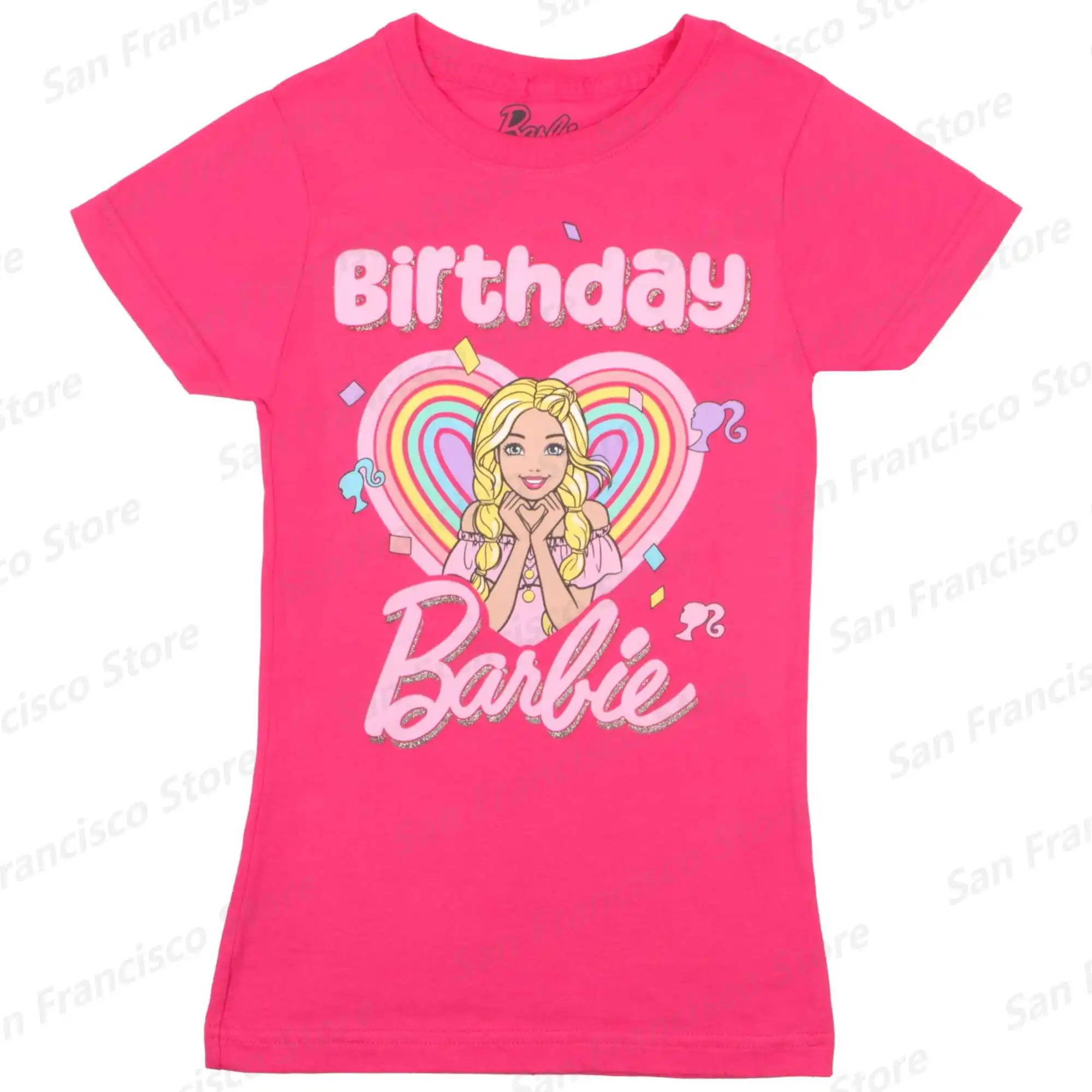 Summer Disney New Barbie Pattern Girl Birthday Party Short Sleeve Children/Adult Casual Cute Cartoon Short Sleeve