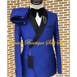 Black Collar Royal Blue Men Suits Regular Fit 2 Piece Latest Design Wedding Suit For Men Blazer Sets Groom Tuxedo