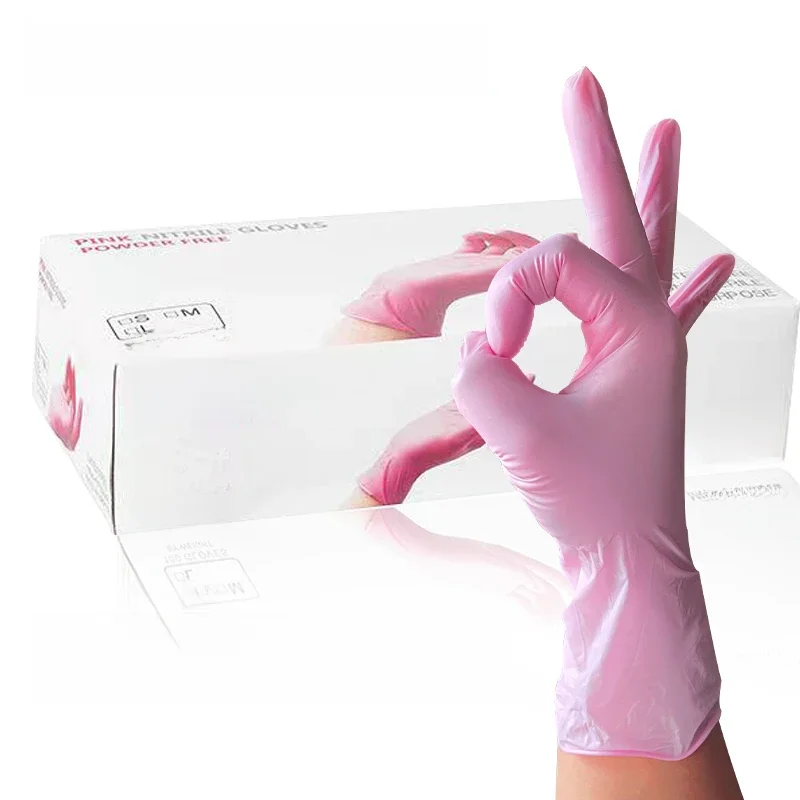 100/50/20PCS Lichtroze Wegwerp Nitril Handschoenen Waterdicht Antistatisch Duurzaam Lichtroze Handschoenen Voor Keuken Koken Gereedschap - afbeelding 2
