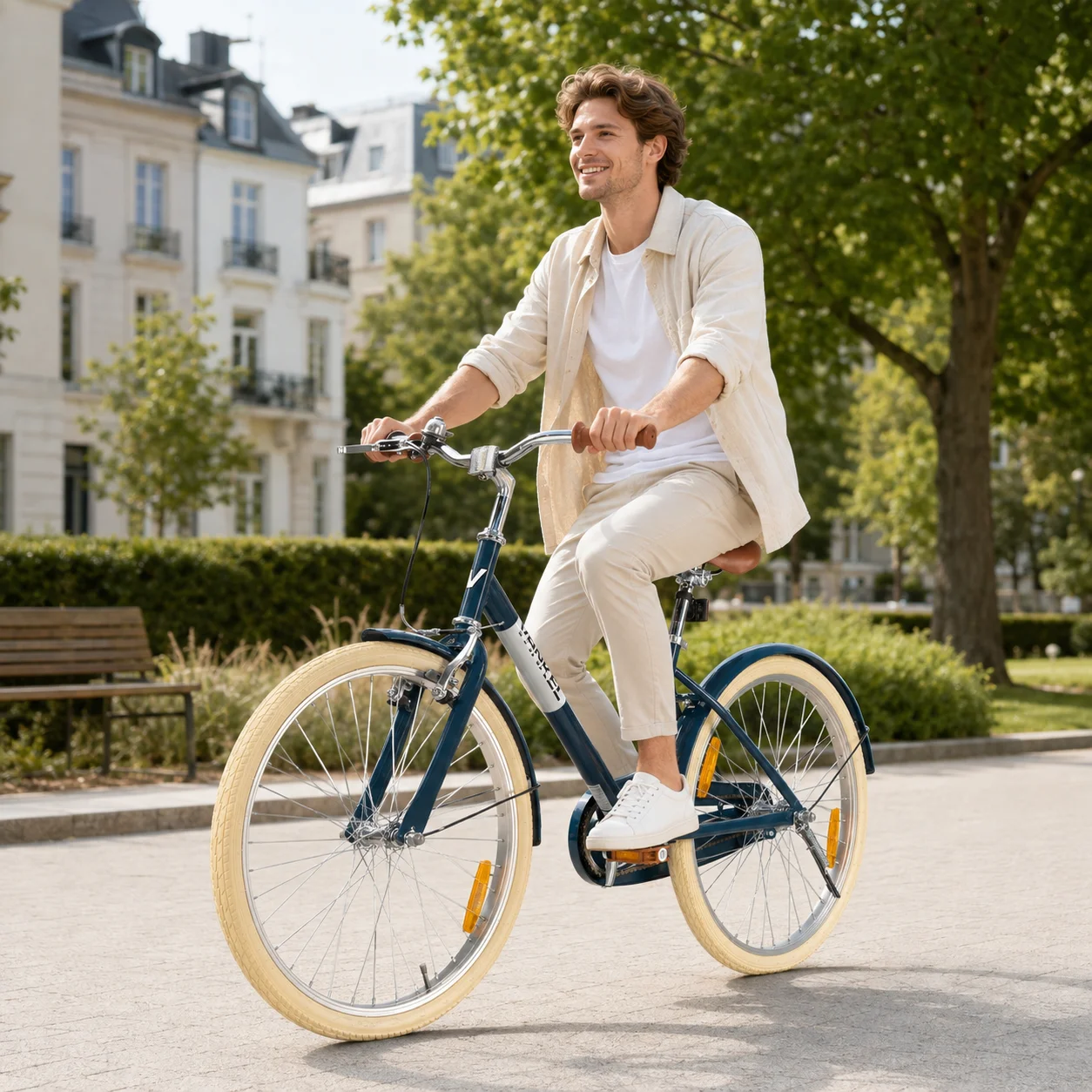 Stadtfahrrad VANKEL 24 Zoll mit V-Brake und Fußbremse, bequemem Sattel, rutschfesten Reifen und Schutzblechen. Ideal für Frauen und Männer für die tägliche Fahrt durch die Stadt.