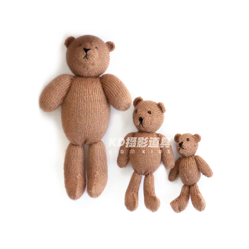 Newborn Photography Clothing Cute Bear Theme Baby Shoot Set Plush Knitted Bear Doll Toy Retro Backdrop Cloth Infant Photo Props