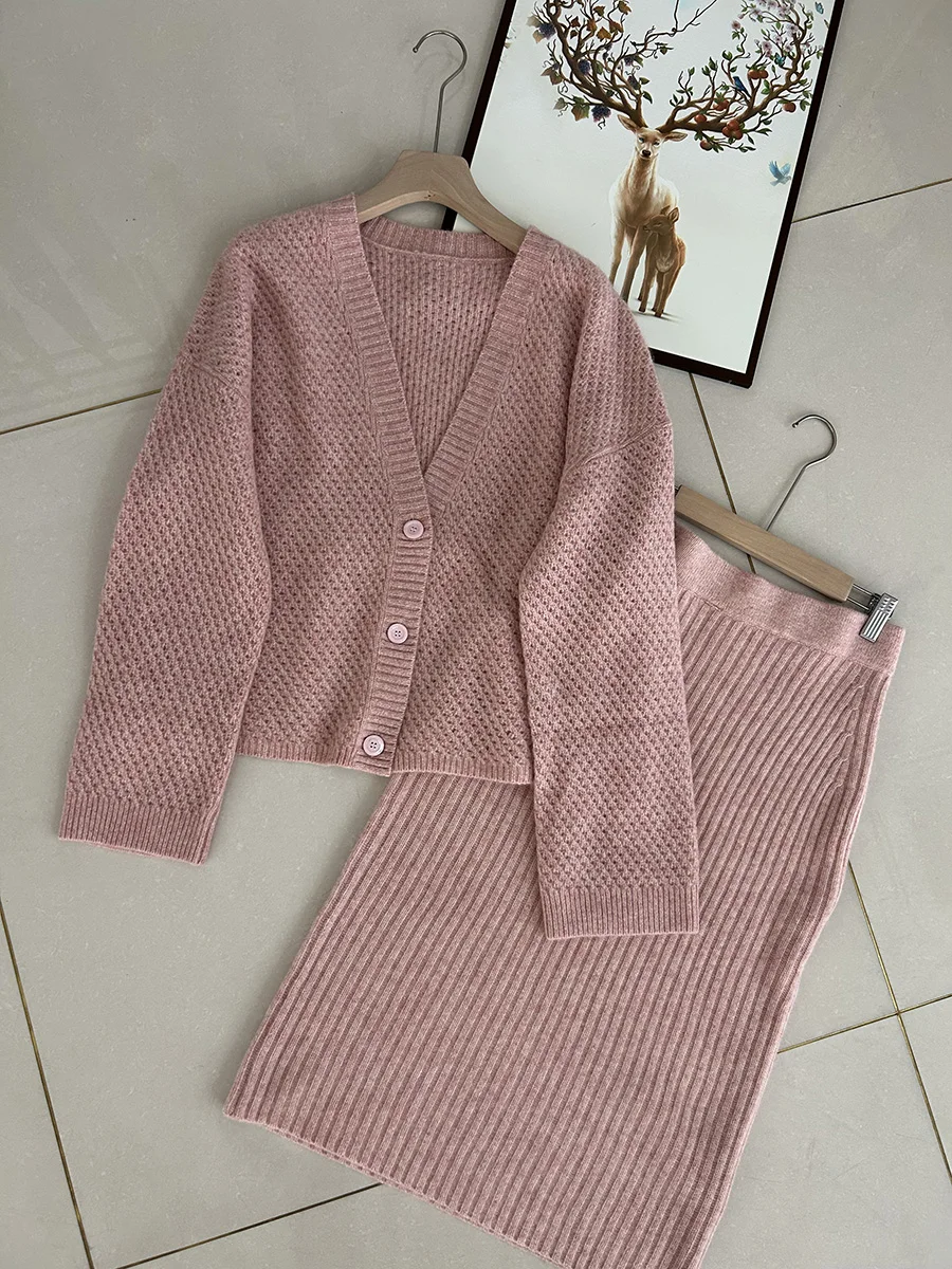 

Осенне-зимний роскошный женский однотонный костюм с юбкой из 100% чистого кашемира