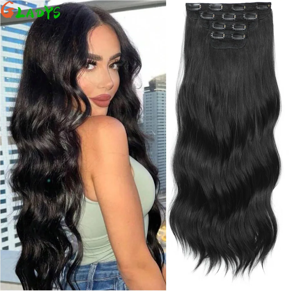 

Body Wave 11 Clip Ins Synthetic Hair Extensions High Temperature Fiber Extension Natural Black Clip Ins Daily Use Hair Pieces