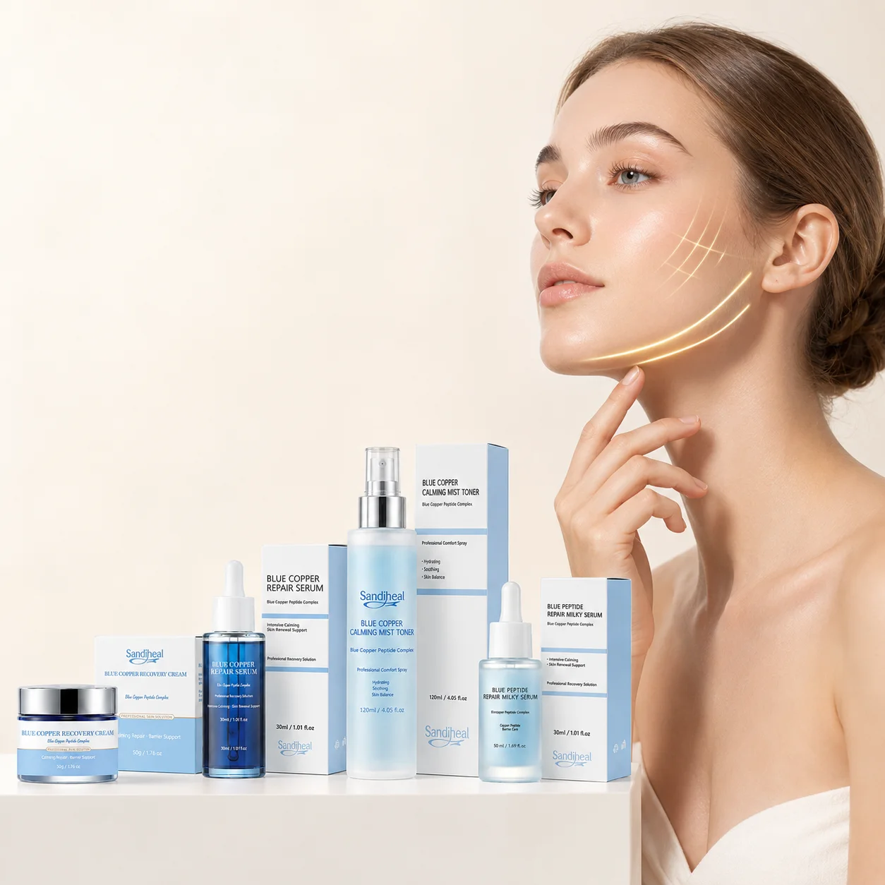 SANENDI Blue Copper Peptide Complex Set Serum Cream Toner Hydrating Moisturizing Repair Facial Care Barrier Support Smooth Glow