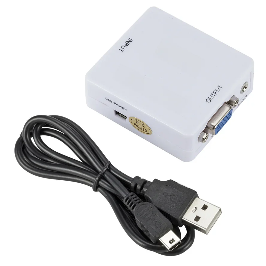 Image of Portable Mini HDMI compatible TO VGA Converter HDMI2VGA Video Box Audio Adapter 1080P For Notebook PC HDTV Projector