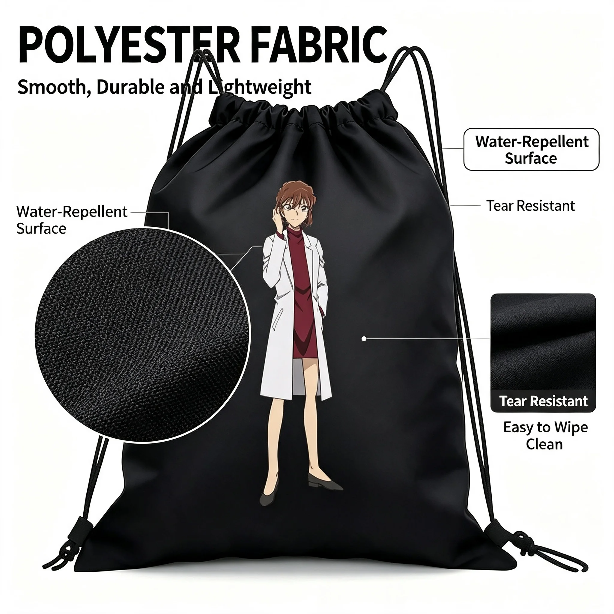 Detective Anime Toru Amuro Drawstring Backpack Polyester Sports Gym Sack Lightweight Portable Daily Storage Bag Gift For Anime Enthusiasts