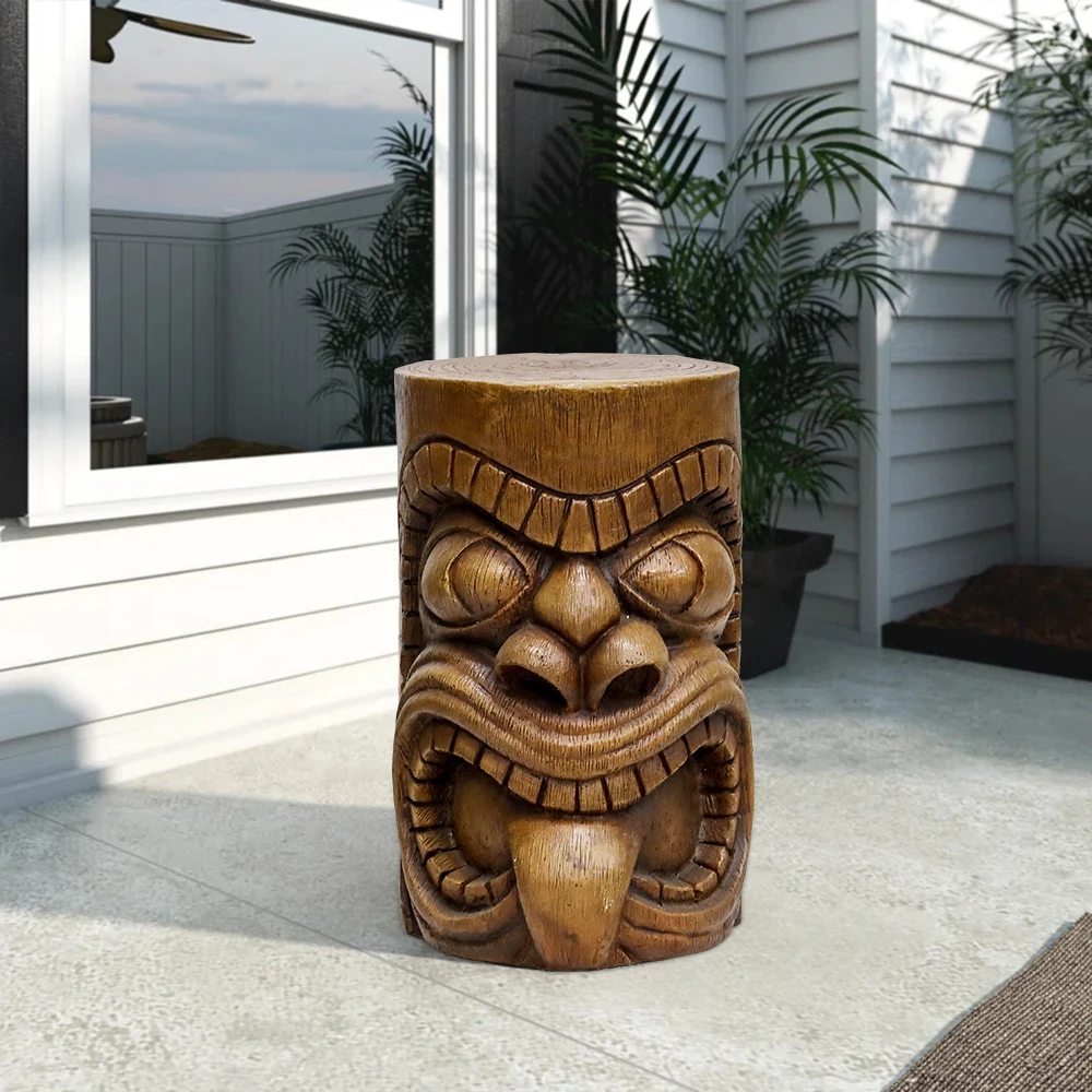 

Naturefulls19.6 '' HConcrete Stool Side Table Outdoor Tabletop Decor Sculpture -Large Tiki God Kanaloa Tooth Indoor Decor Statue