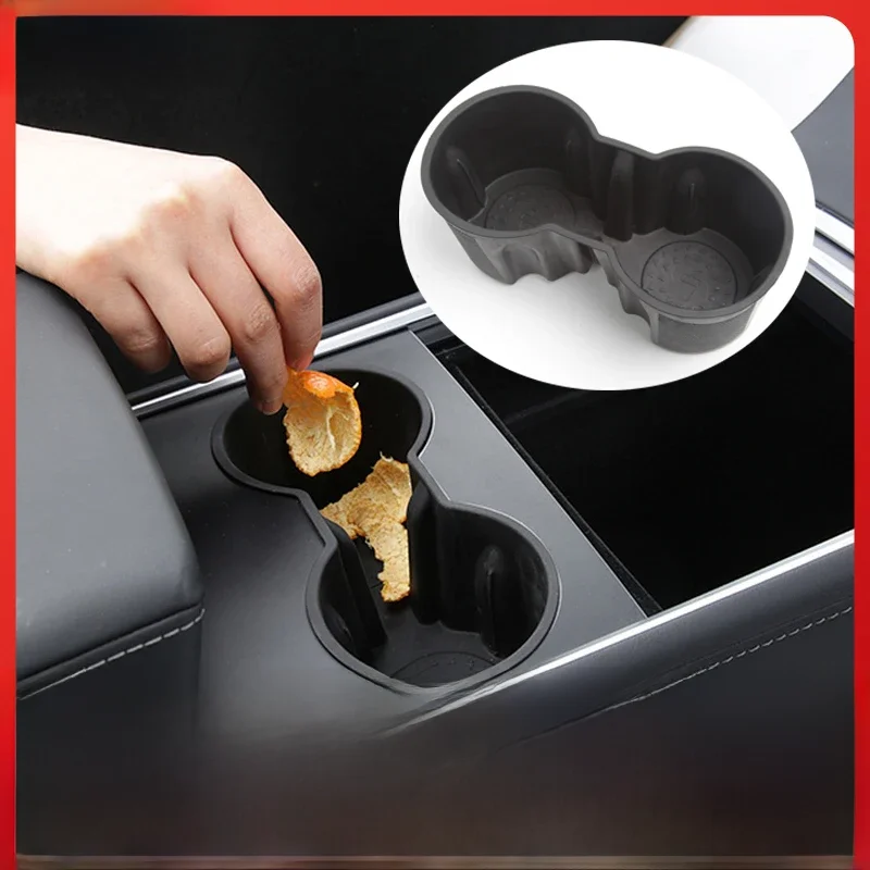 Tpe Water Cup Holde Voor Tesla Model 3 Y 2023 Interieuraccessoires Siliconen Waterdichte Onderzetters Console Insert Dubbel Gat Houder - afbeelding 2