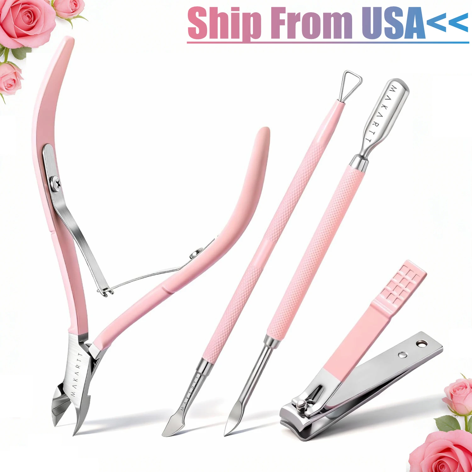 

Набор для маникюра из 4 предметов: профессиональный триммер для кутикулы и кусачки, 2 пушера для кутикулы и кусачки для ногтей, принадлежности для маникюра из нержавеющей стали