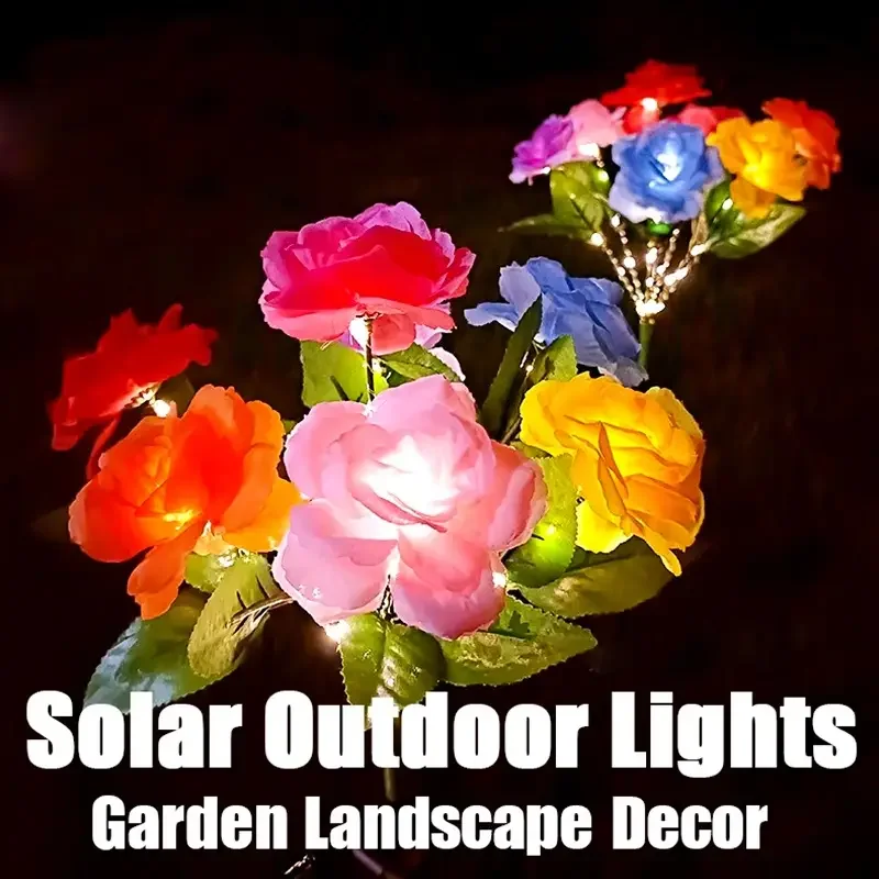 Luces navideñas, luz Solar impermeable, lámpara de flores solares rosas, decoración decorativa para exteriores, jardín, patio, césped, decoración de paisaje