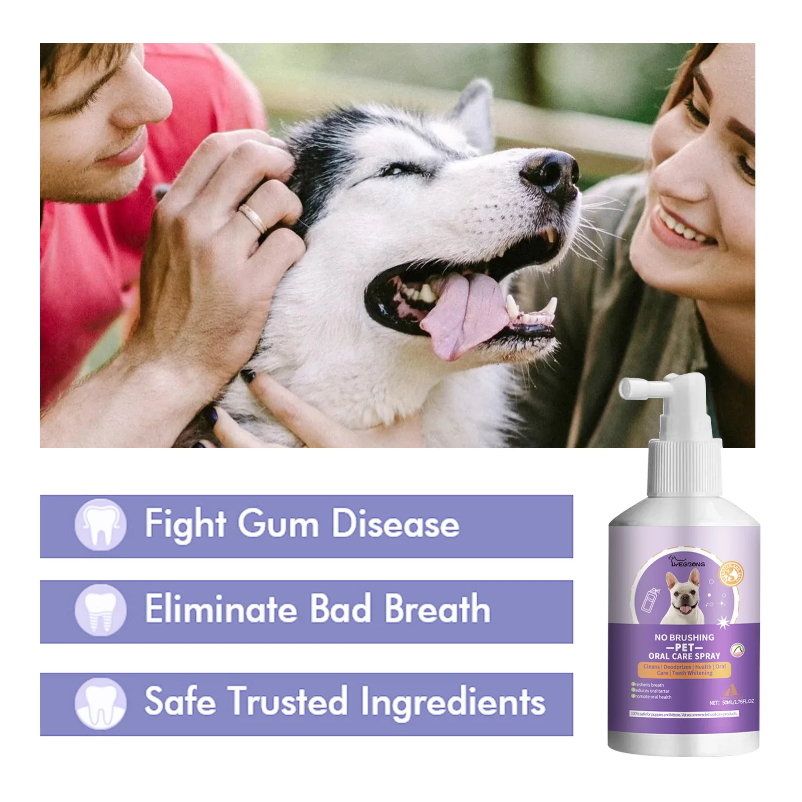 Yegbong 50ml Pet Oral Cleaning Spray Dogs Cats Mouth Fresh Deodorant Calculus Remove Tartars Bad Breath Removal Pet Odor Cleaner