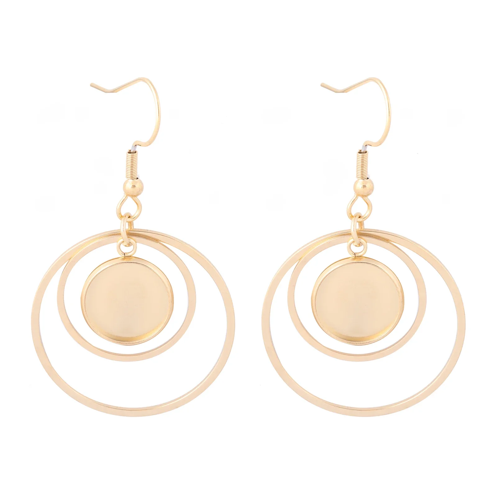 6 sztuk pozłacane podwójne kolczyki w kształcie koła podstawa wykroje Fit 12mm Cabochon ustawienie Bezel Charms Diy komponenty do biżuterii ze stali nierdzewnej — zdjęcie 2