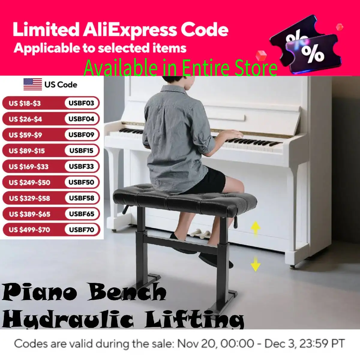 

Steel Adjustable Piano Bench, Hydraulic Lifting Keyboard with PU Leather Cushion Comfortable Duet Stool for Living Room Vanity