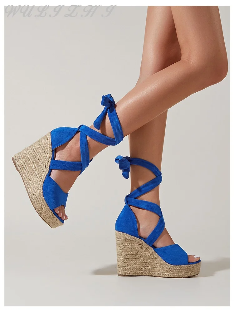 Fashion Strappy Wedge Sandals Versatile Platform Roman Shoes Women Summer Hemp Rope Bottom Wedge Heel Thick Soled Casual Sandals