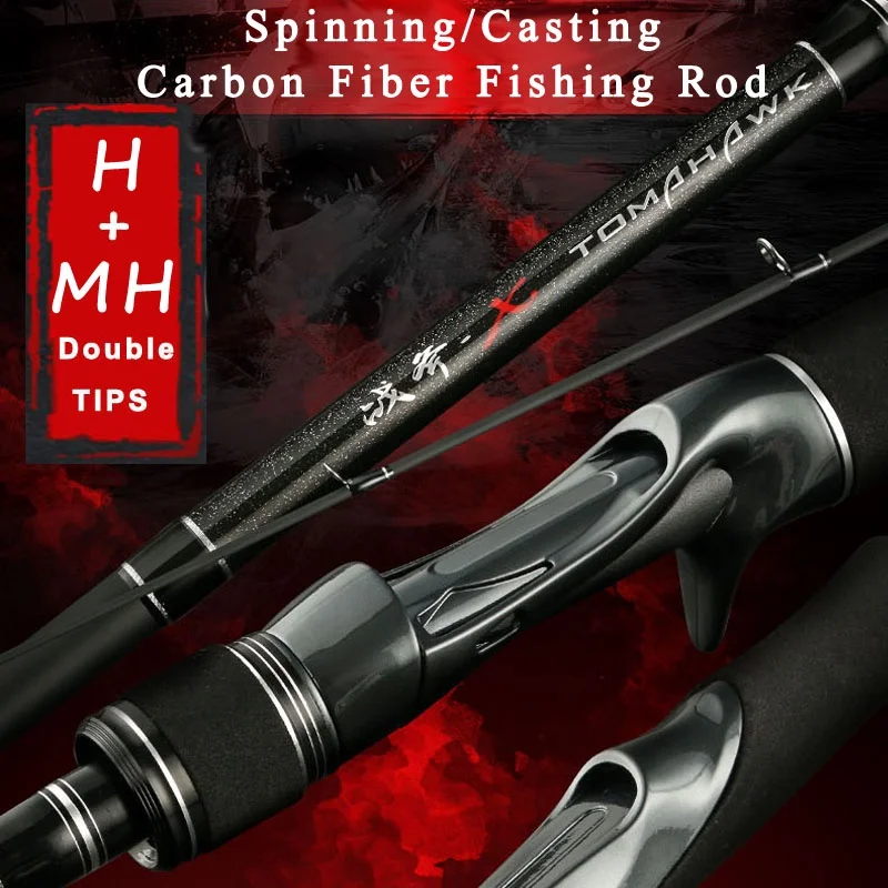 Goture MH+H Double Tips Fishing Rod 30T Carbon Fiber Spinning Casting Rod 1.83m-2.4m Lure Rod  For Saltwater Freshwater 7-40g