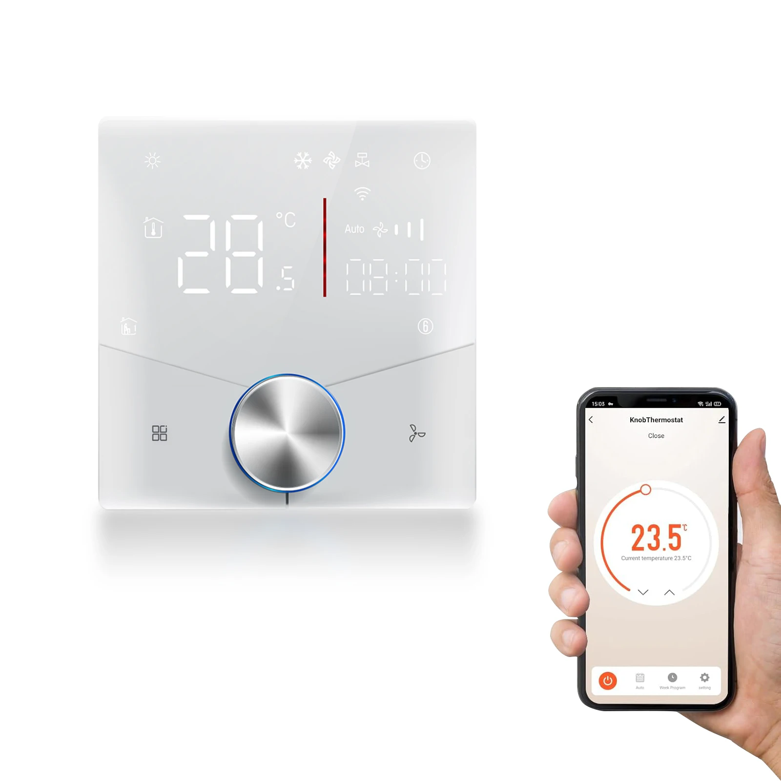 Qiumi Thermostat intelligent pour climatiseur - Contrôleur de température à bouton WiFi, commande vocale et par application, économie d'énergie
