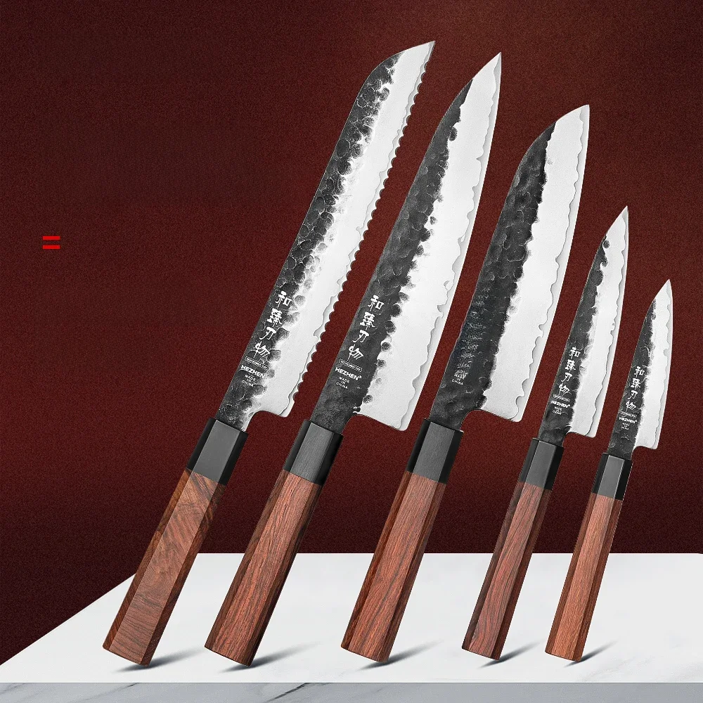 HEZHEN 1PC-5PC Zestaw noży kuchennych Chef Utility Stal nierdzewna 3 warstwy Stal kompozytowa Santoku Nakiri Akcesoria kuchenne — zdjęcie 2