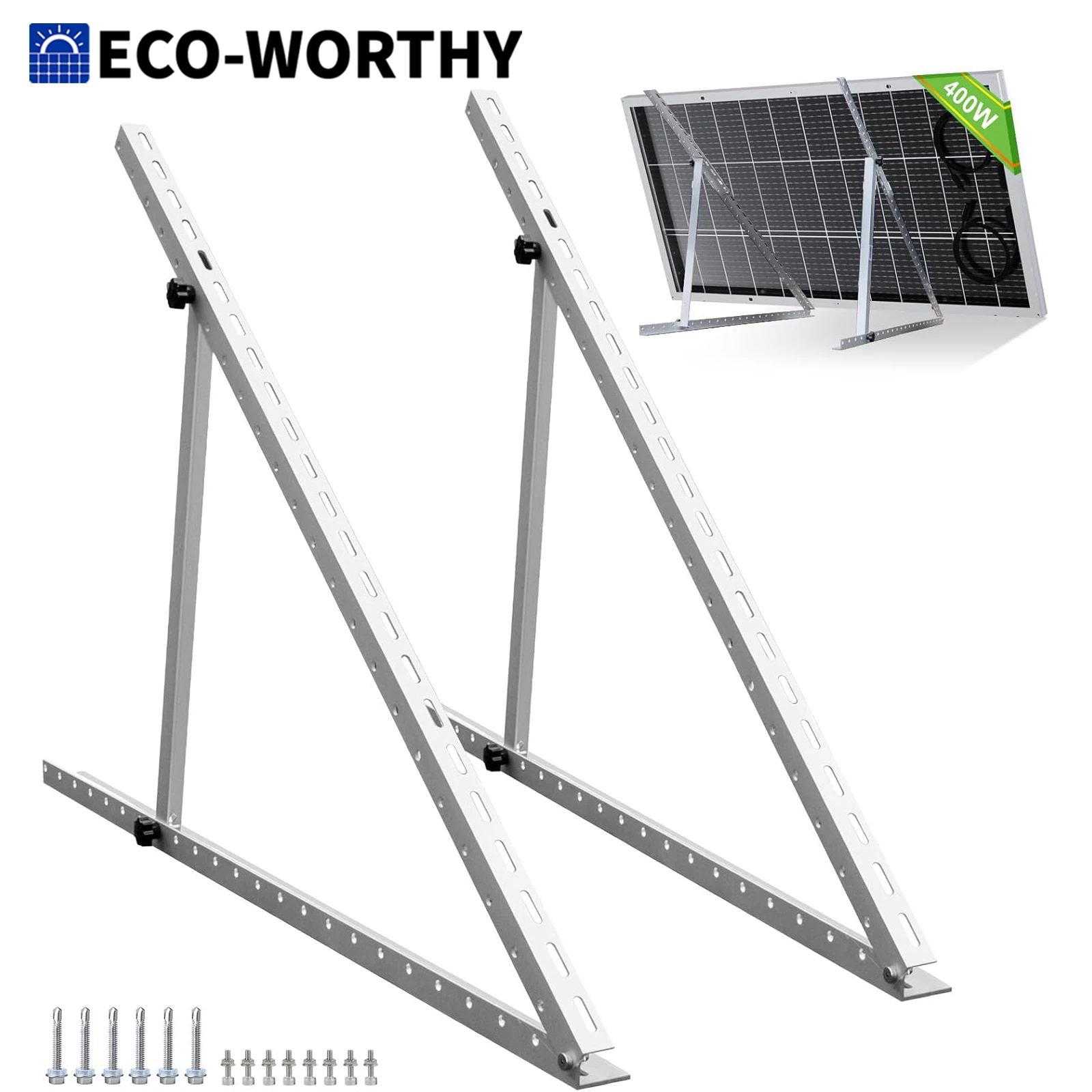 

ECO-WORTHY Усовершенствованные кронштейны для солнечных панелей 45 дюймов, со складными наклонными опорами, подходят для 2 панелей по 100 Вт / 1 панели по 200 Вт, 300 Вт, 400 Вт