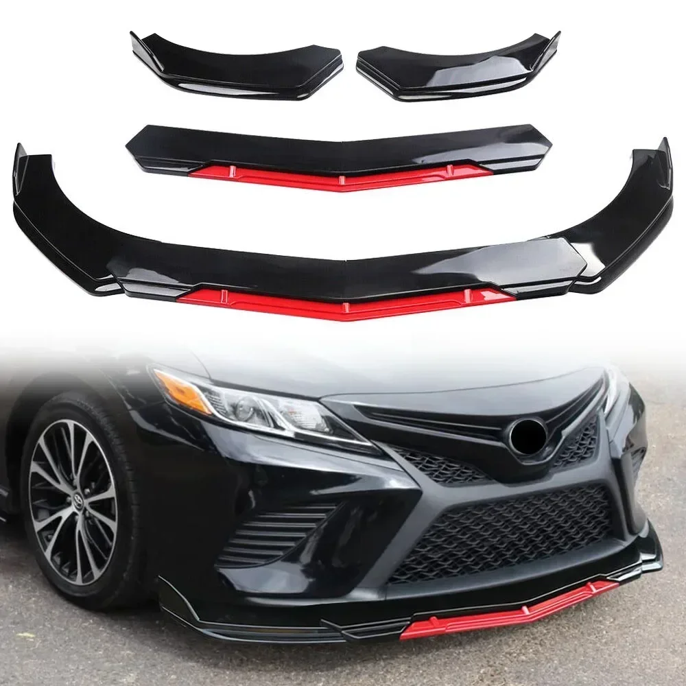 Car Sharp Gloss Black Red Tongue Front Bumper Lip Chin Spoiler Splitter Diffuser Body Kit Trim Air Dam Protector Universal Most
