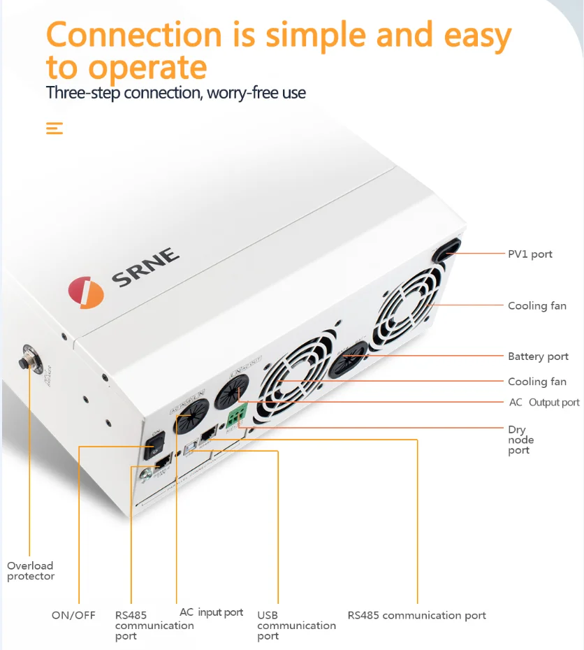 SRNE 5KW MPPT 80A Solar Hybrid Inverter 48V 220V/240VAC Off-Grid Inverter 145VDC PV Input Voltage with WiFi Module