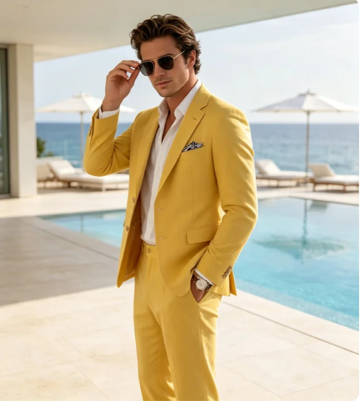 Men Summer Olive Green Double Breasted 2 Piece Suit Slim Wide Peak Lapel Blazer Pants Set Formal Business Daily Coat Customized
